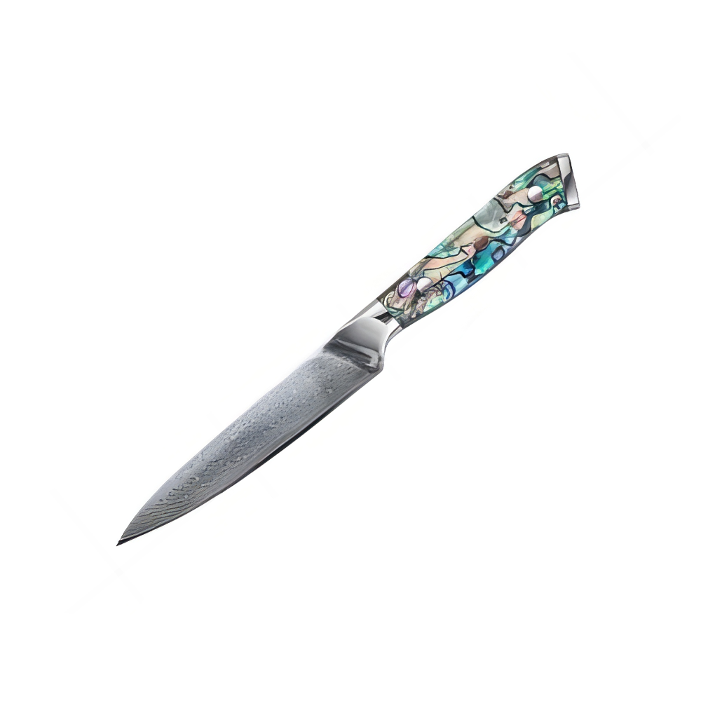 DYQ珠宝 匠心系列 大马士革钢 鲍贝柄 5寸水果刀 338