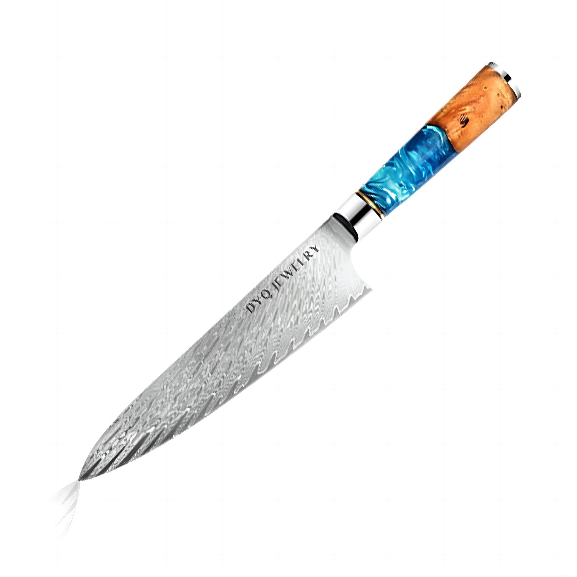 DYQ珠宝 臻心系列 大马士革钢 树脂柄 8寸厨刀 398