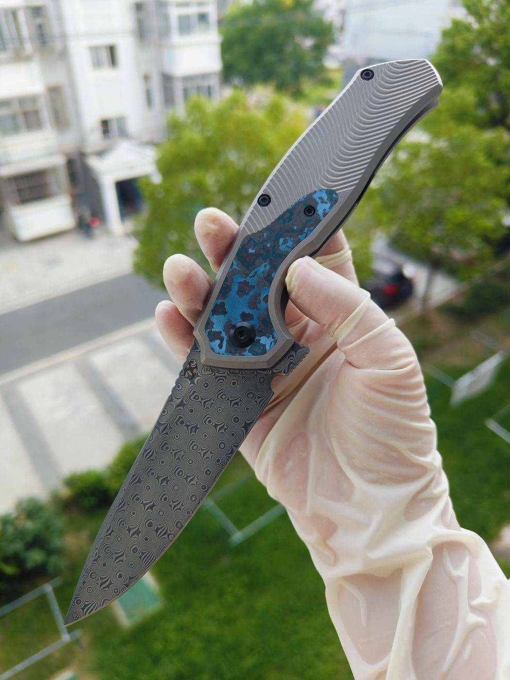 Kansept HAVØRN Damascus钢 钛柄镶嵌碳纤维 K1069A3 灰色 1300