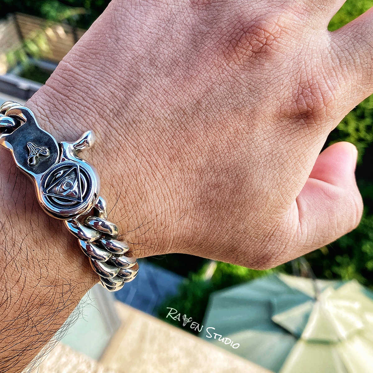 渡鸦工作室 凝真 男士手链重链 925银 原创设计 3150