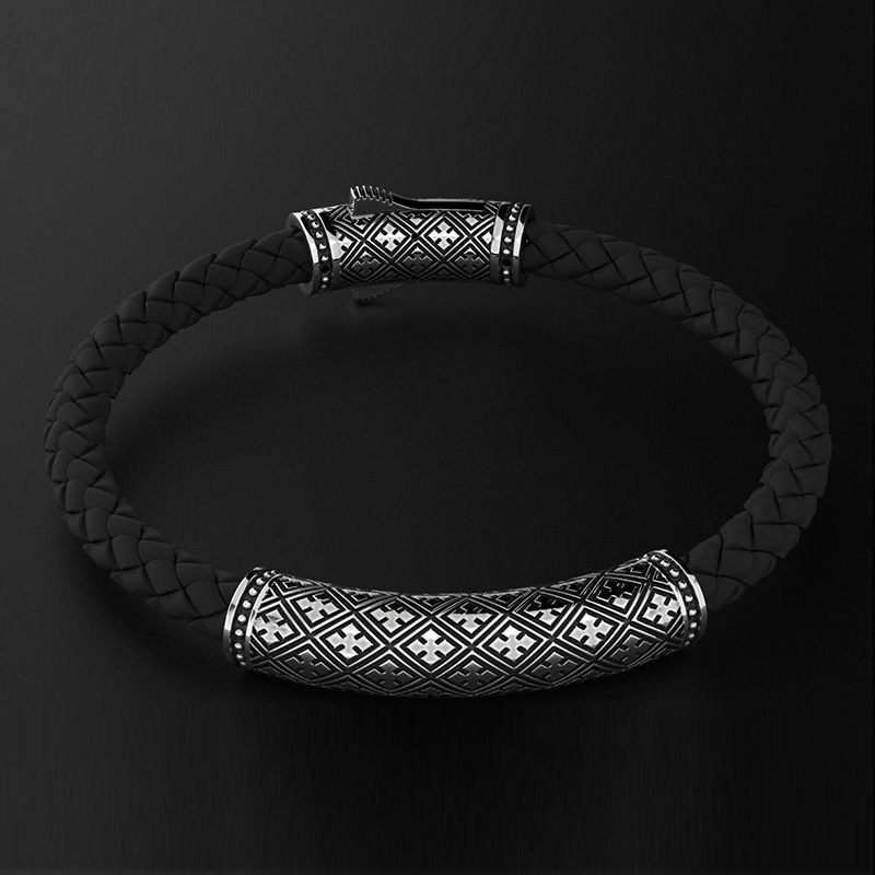 DYQ Jewelry 简 II 925银 男士皮链手链 原创设计 1180