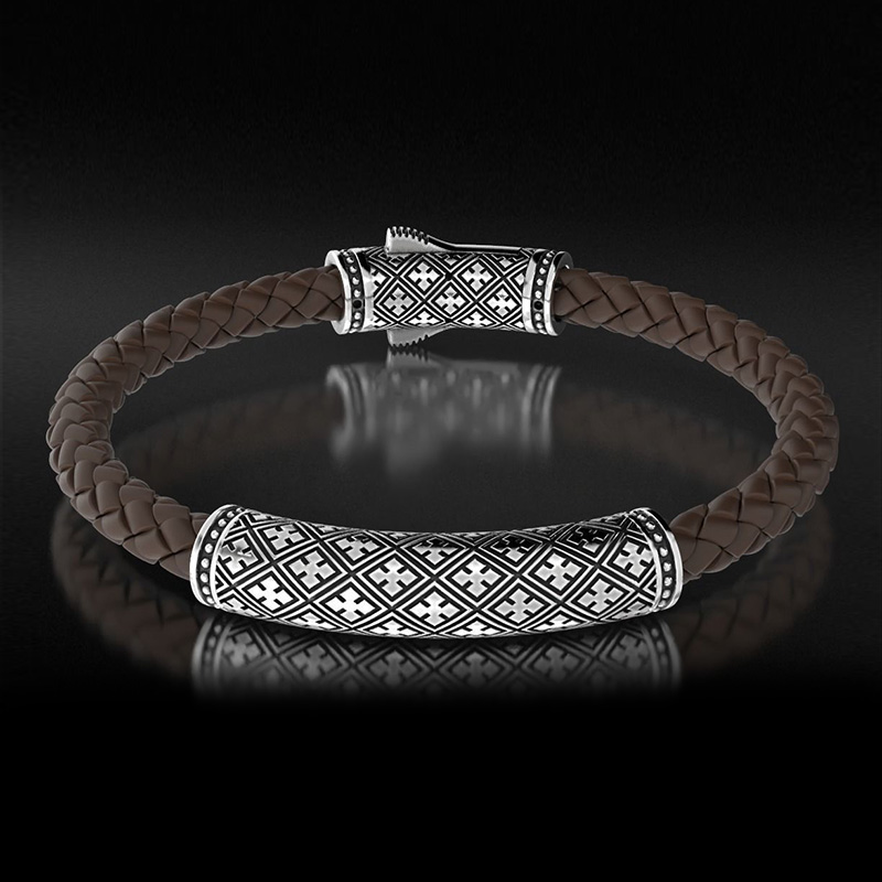 DYQ Jewelry 简 II 925银 男士皮链手链 原创设计 1180