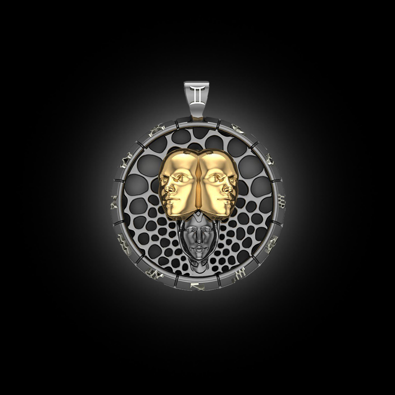 DYQ Jewelry 十二生肖系列 925银 14K金 项链吊坠 双子座 3860