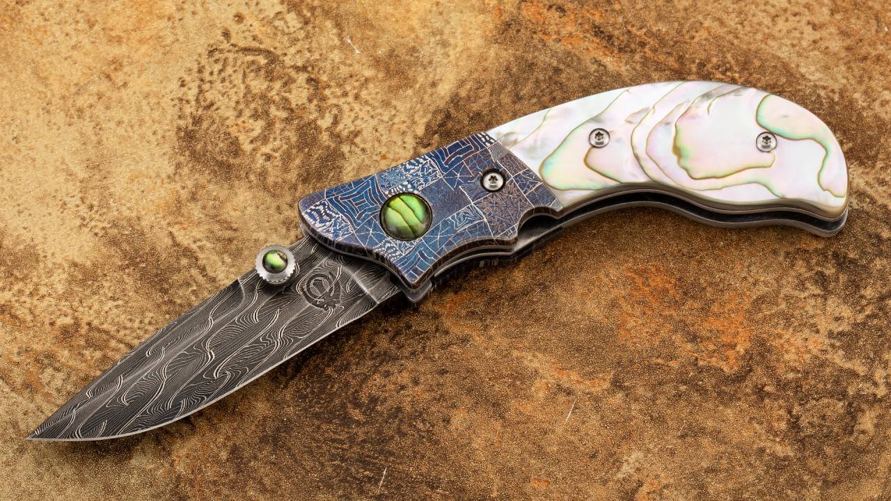 美国刀匠协会大师 辛格.卡沙尔沙 绿色星球 大马士革钢 马赛克大马士革手柄 艺术刀剑