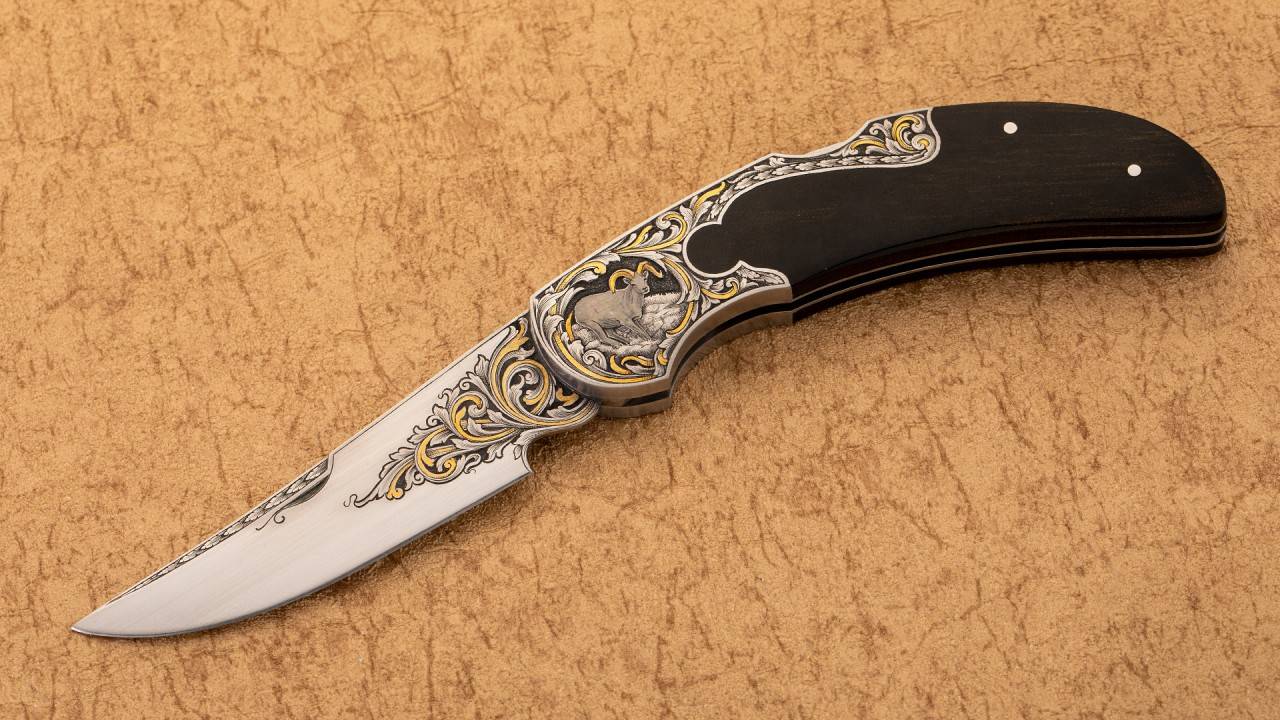 美国雕刻大师 罗恩.史密斯 山羊之王 ATS34不锈钢 416不锈钢+美洲山羊角柄 艺术刀剑