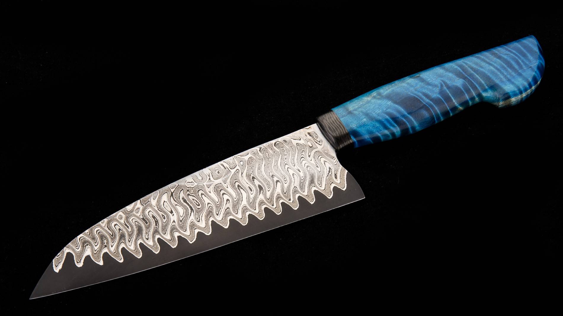 美国 乔丹.贝斯洛特 海湖厨刀 大马士革钢 蓝色固化枫木手柄