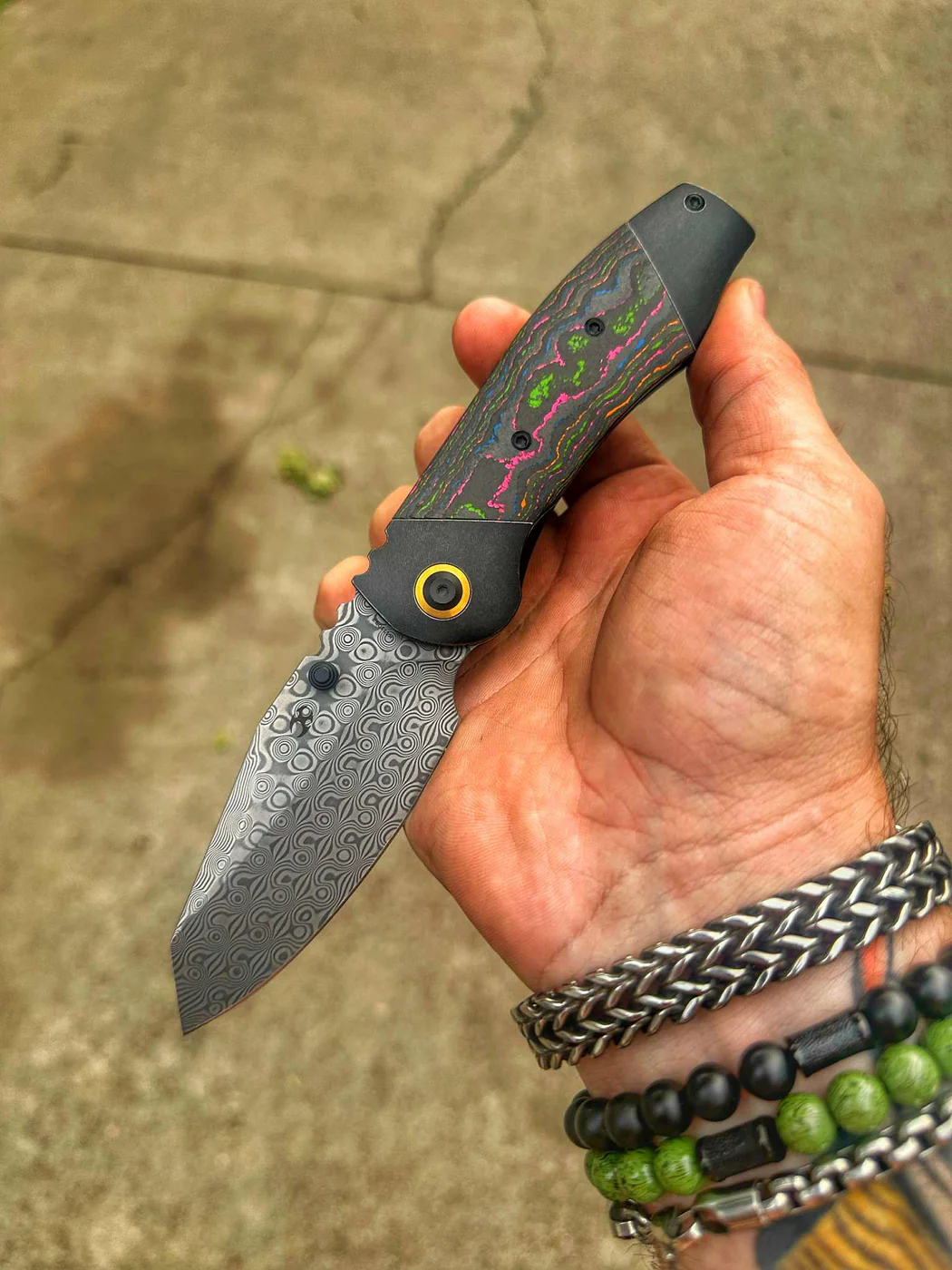 KANSEPT Caveman 大马士革钢 钛+碳制手柄 K1110B3 黑绿色 1800