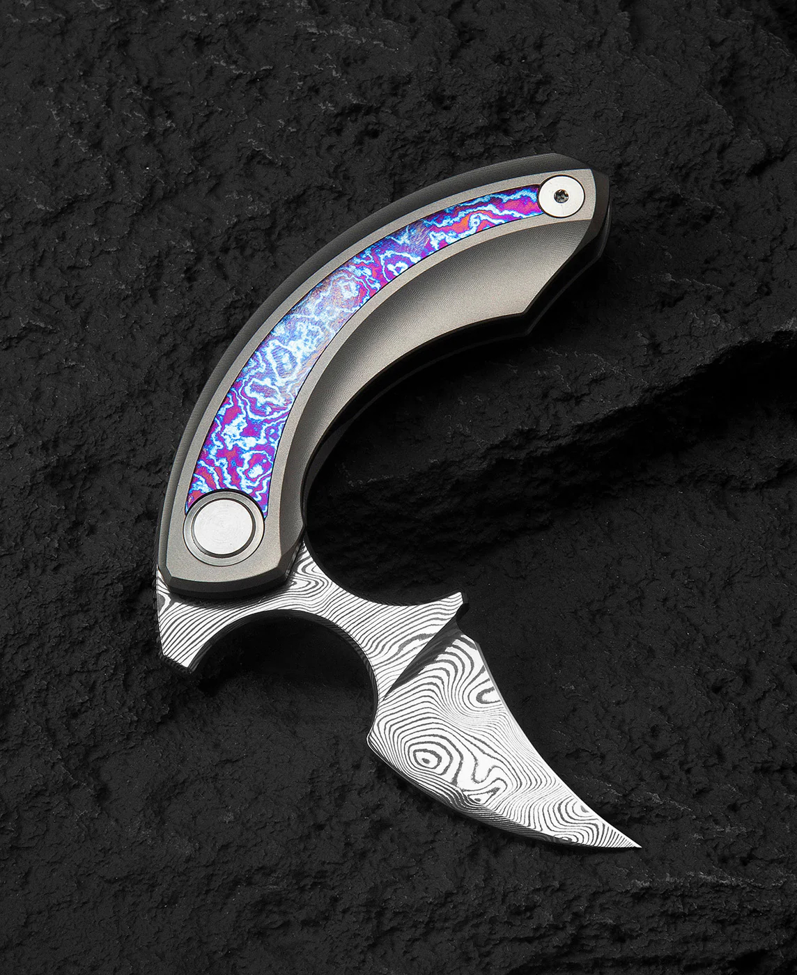 BESTECH STRELIT 大马士革钢 钛+Timascus手柄 钛灰色+紫色 BT2103K 4900