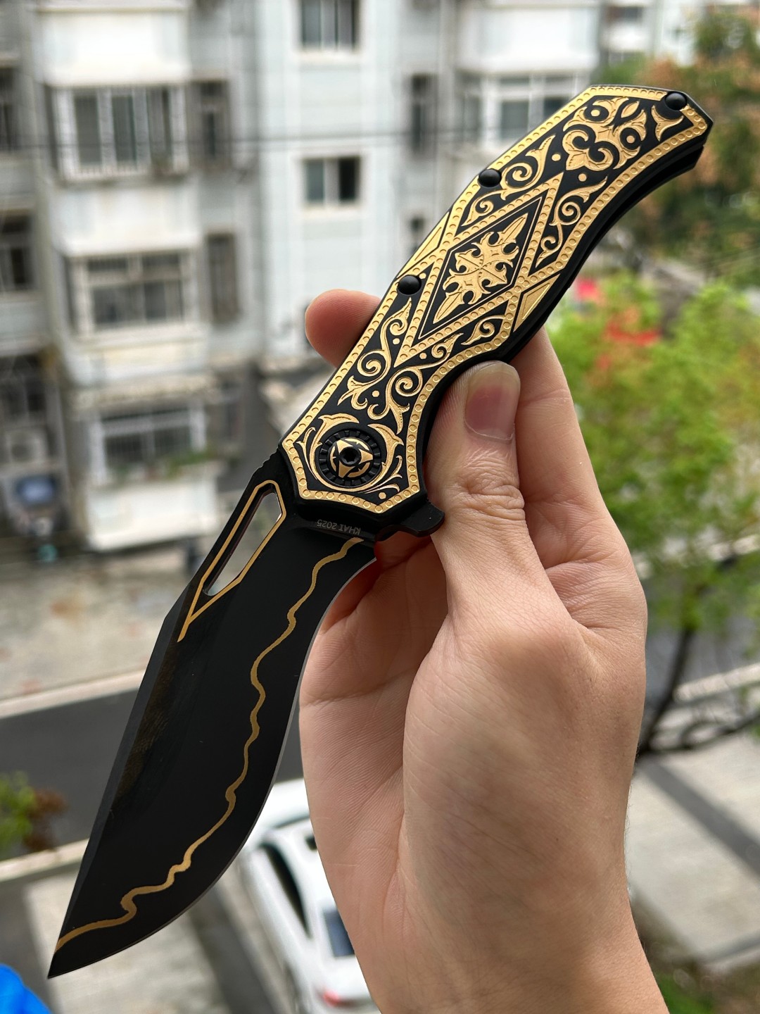 KHAI Gold Nocturne DLC CPM-3V钢 钛合金手柄 陶瓷涂层+鎏金雕花 2280