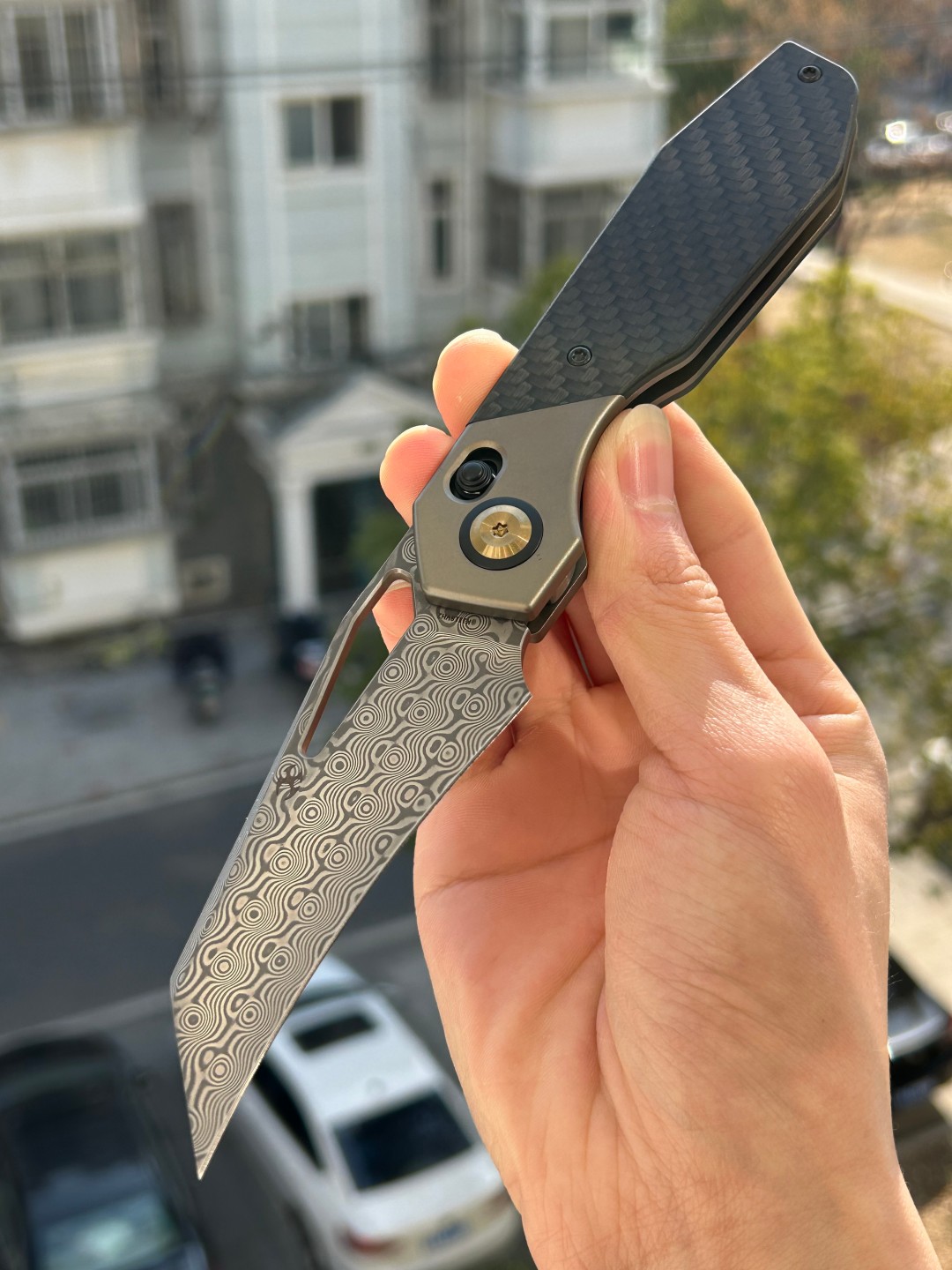 KANSEPT QTRO 大马士革钢 钛+碳纤维+G10手柄 K1118VH2 黑色 1460