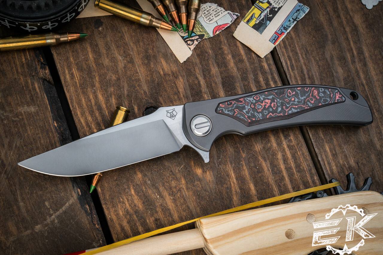 Shirogorov 熊头马丁合作版 ROK/超杀 钛镶嵌红色G10柄 M398钢 石洗表面 SRRBS轴承 18500