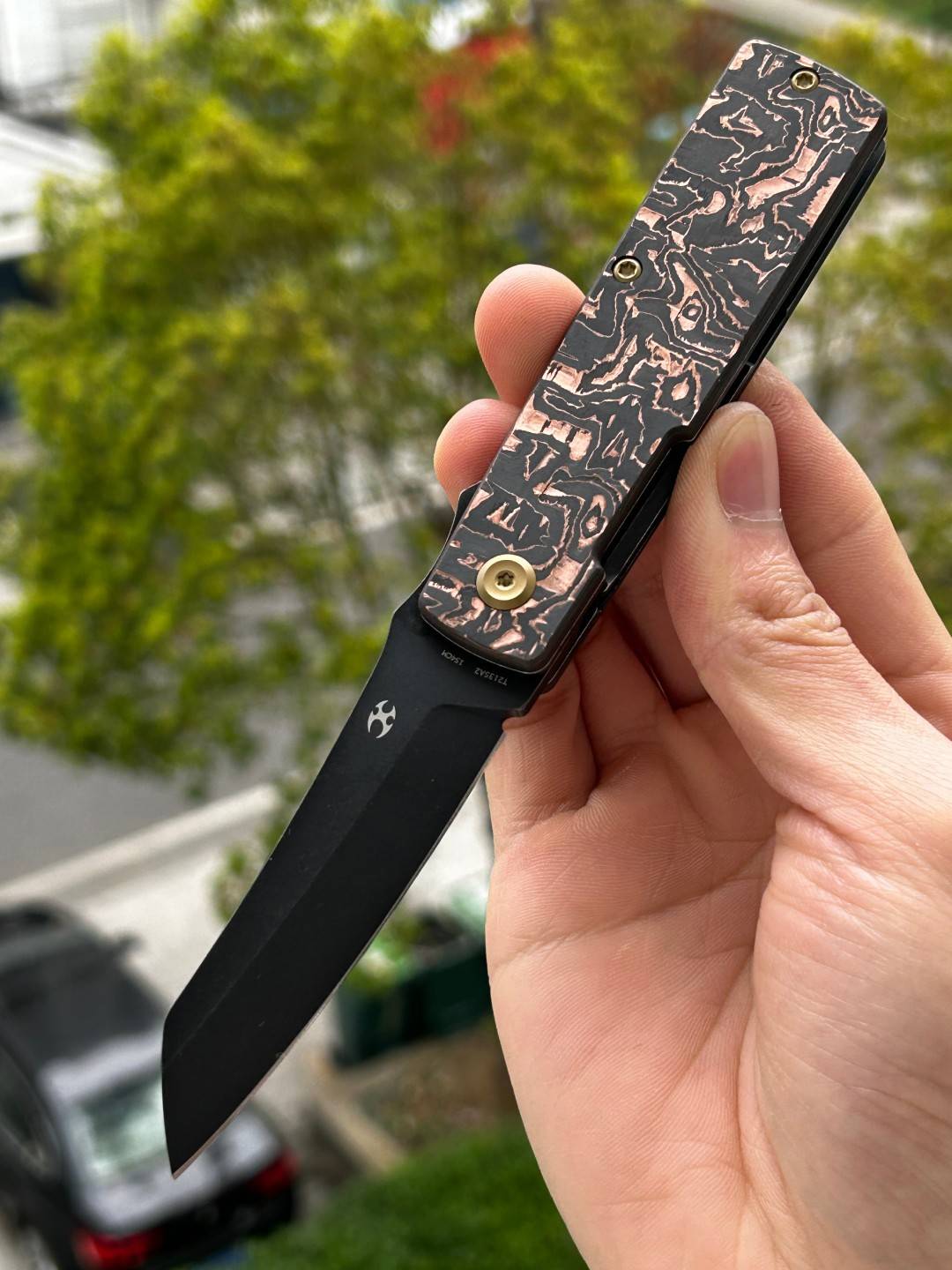 KANSEPT Higonokami 154CM钢 铜碳纤维手柄 T2135A2 黑铜色