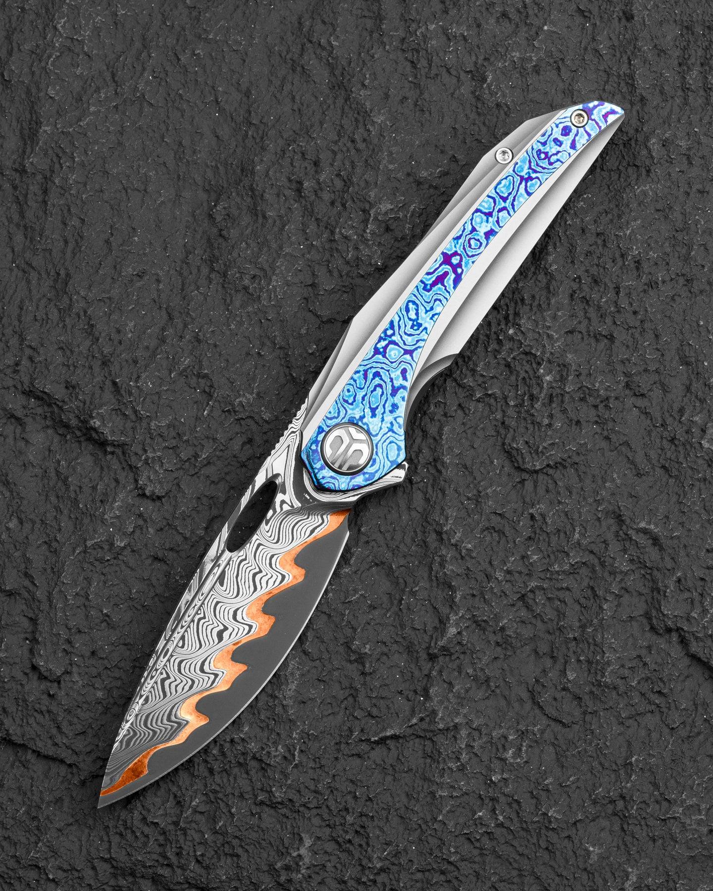 BESTECH SENU 大马士革钢 钛合金+Timascus手柄 BT2601E 蓝色+钛原色 6993
